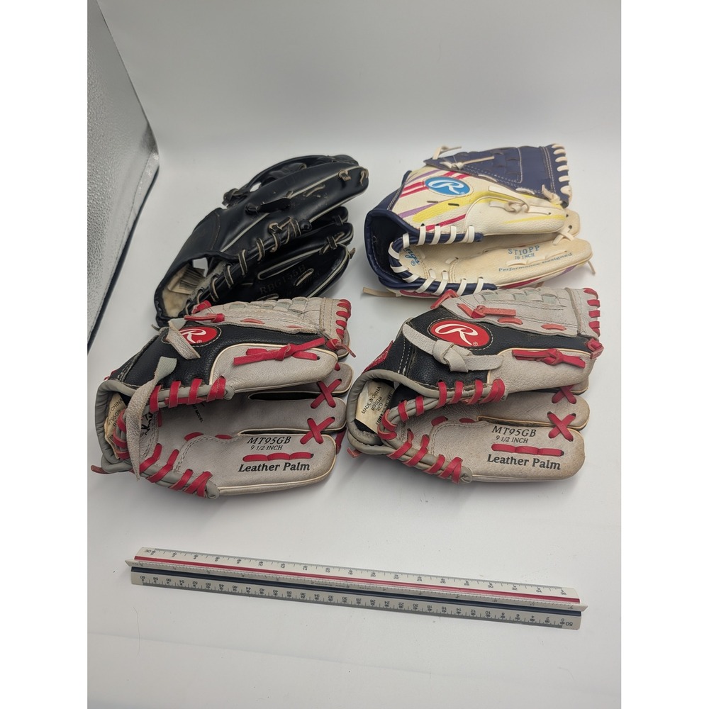Rawlings Youth Baseball Glove Lot 4pc MT95GB ST10PP RBG155B Right Hand Throw